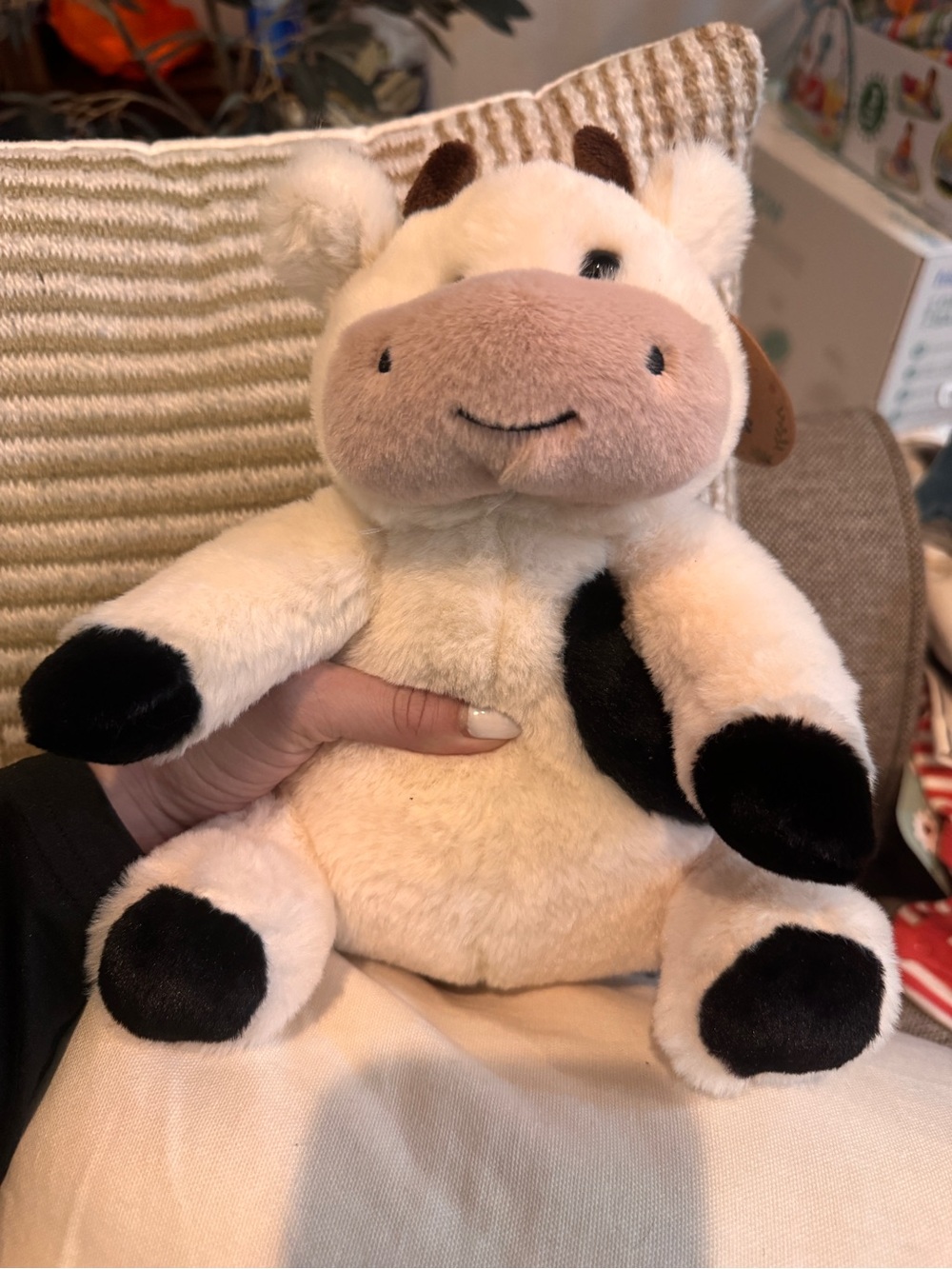 Source Unknown Plush Cow - Cream, Black, Tan
